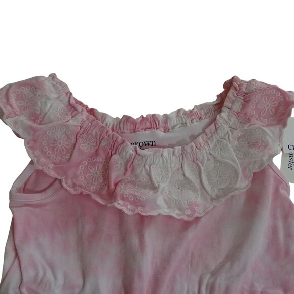 Crown and Ivy Pink Tie Dye Ruffle Romper Shorts Girls Size 4 Summer Pockets - Picture 2 of 8